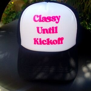 NWT!Black and White Trucker Hat with Pink Text